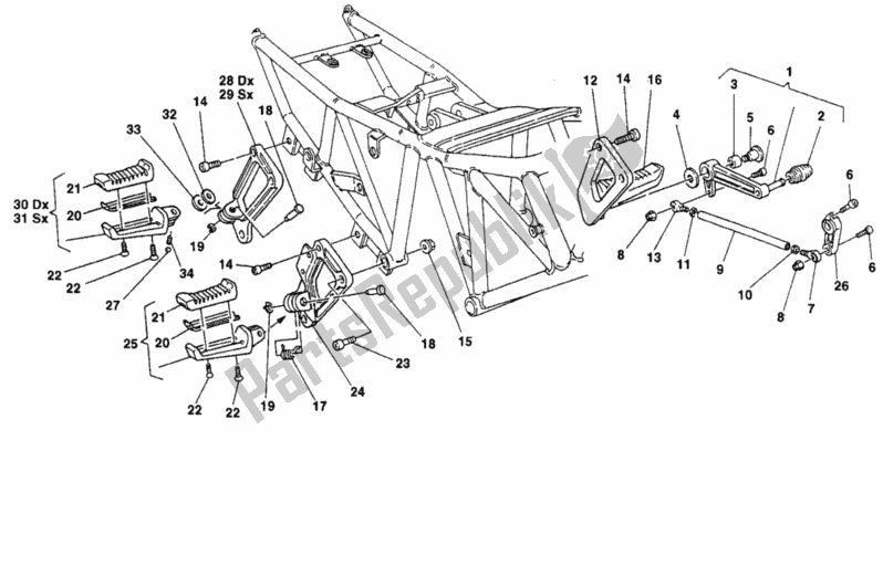 All parts for the Footrest of the Ducati Supersport 900 SS USA 1998